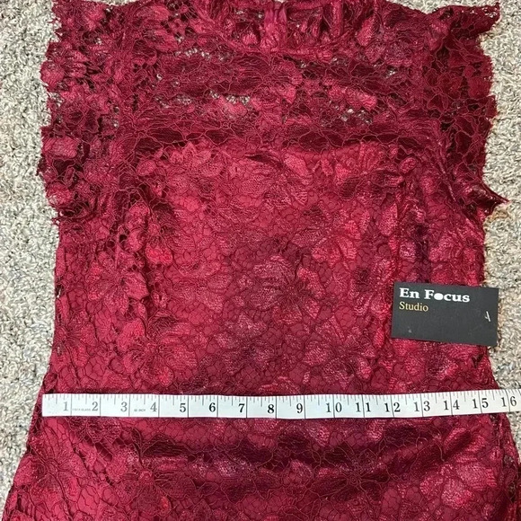 ENFOCUS STUDIO BURGUNDY RED LACE SHEATH MIDI DRESS  CUFFSLEEVE  SIZE8 MEDIUM NWT - Picture 13 of 14